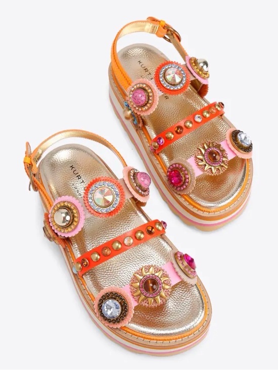 Kurt Geiger Other - Kurt Geiger Orange & Pink Jeweled Platform Sandals